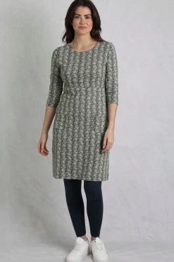 Weird Fish Dresses|Moondust Organic Cotton Printed Jersey Dress Dark Olive