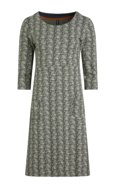 Weird Fish Dresses|Moondust Organic Cotton Printed Jersey Dress Dark Olive