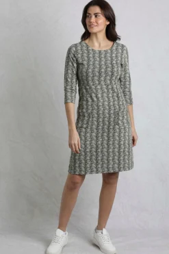 Weird Fish Dresses|Moondust Organic Cotton Printed Jersey Dress Dark Olive