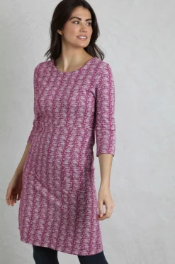 Weird Fish Dresses|Moondust Organic Cotton Printed Jersey Dress Dark Raspberry