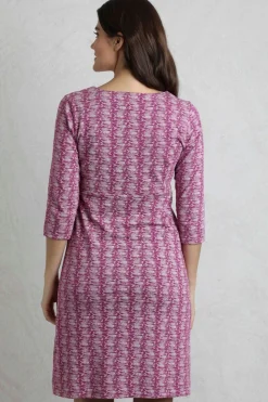 Weird Fish Dresses|Moondust Organic Cotton Printed Jersey Dress Dark Raspberry