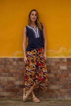 Weird Fish Leggings|Jumpsuits & Playsuits|Mossa Printed Linen Rich Culottes Caramel