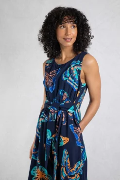 Weird Fish Dresses|Leggings|Nalani LivaEco™ Printed Viscose Jumpsuit Dark Blue