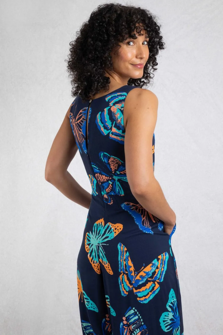 Weird Fish Dresses|Leggings|Nalani LivaEco™ Printed Viscose Jumpsuit Dark Blue