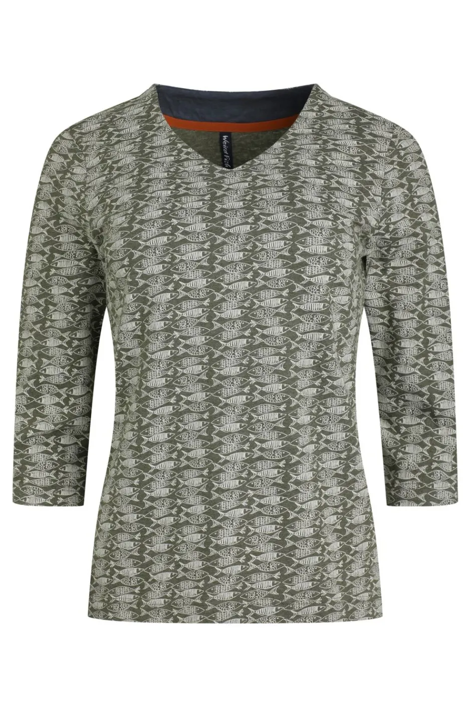 Weird Fish Tunics|Tops & T-Shirts|Nanaimo 3/4 Sleeve Organic Cotton Printed Top Dark Olive