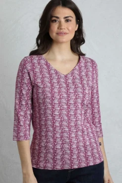 Weird Fish Tunics|Tops & T-Shirts|Nanaimo 3/4 Sleeve Printed Top Dark Raspberry