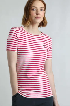 Weird Fish Tunics|Tops & T-Shirts|Natalie Organic Cotton Striped Crew Neck T-Shirt Crimson