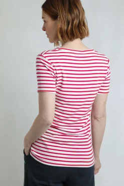 Weird Fish Tunics|Tops & T-Shirts|Natalie Organic Cotton Striped Crew Neck T-Shirt Crimson