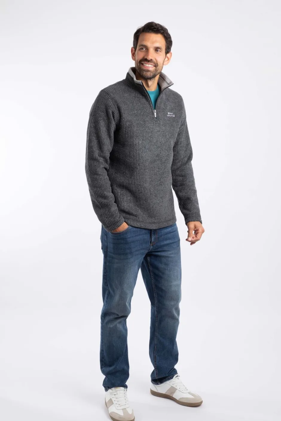 Weird Fish Fleece|Newark Eco 1/4 Zip Grid Fleece Washed Black