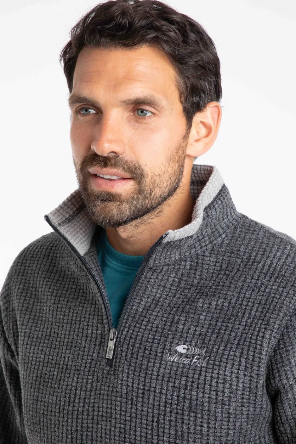 Weird Fish Fleece|Newark Eco 1/4 Zip Grid Fleece Washed Black