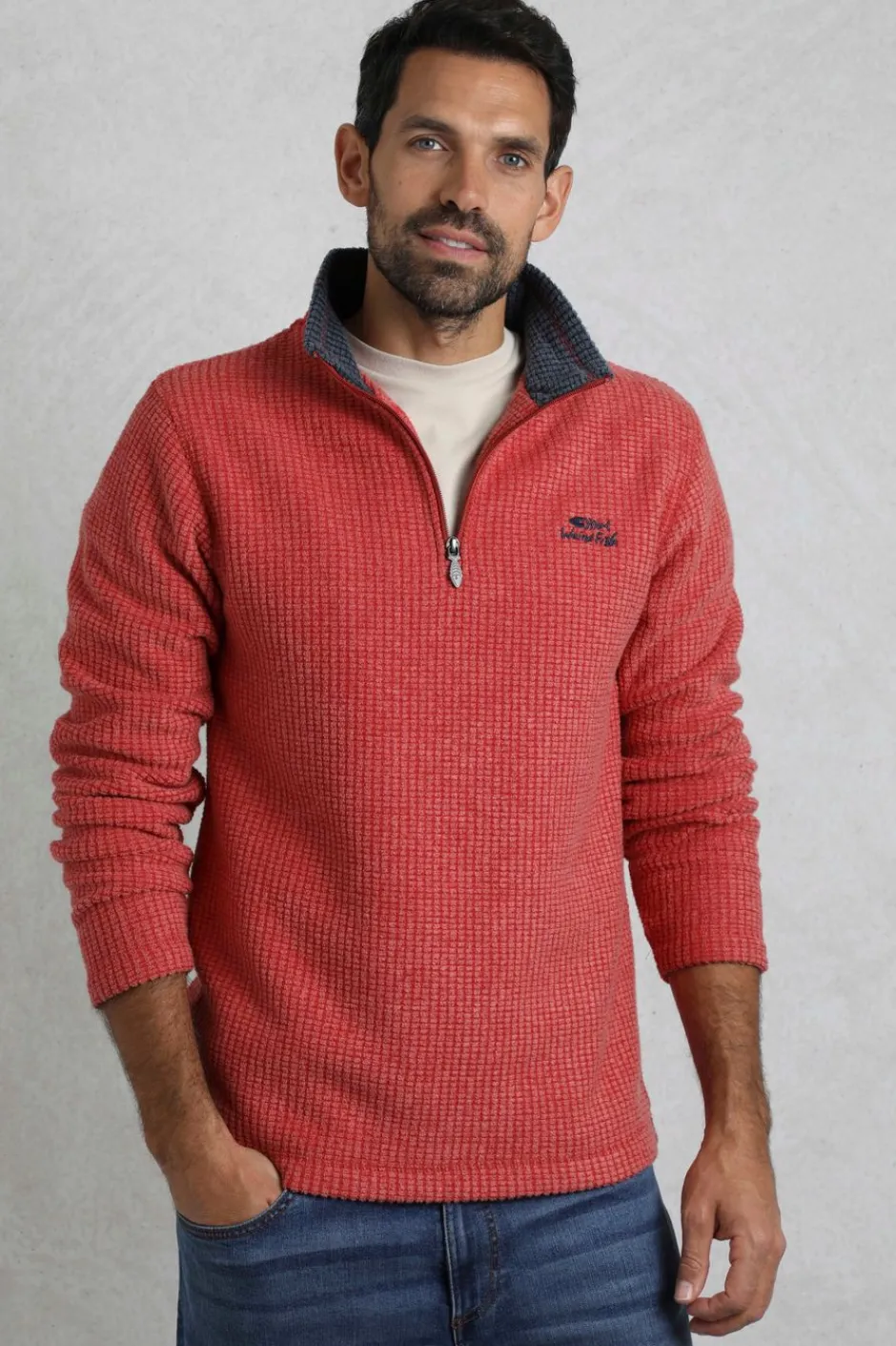 Weird Fish Fleece|Newark Eco 1/4 Zip Grid Fleece Barberry Red Marl