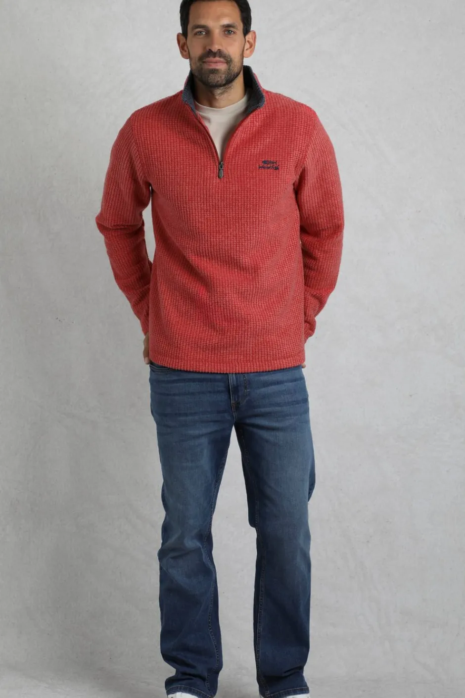 Weird Fish Fleece|Newark Eco 1/4 Zip Grid Fleece Barberry Red Marl