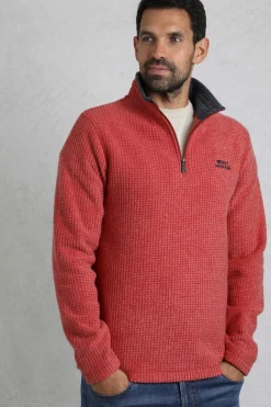 Weird Fish Fleece|Newark Eco 1/4 Zip Grid Fleece Barberry Red Marl