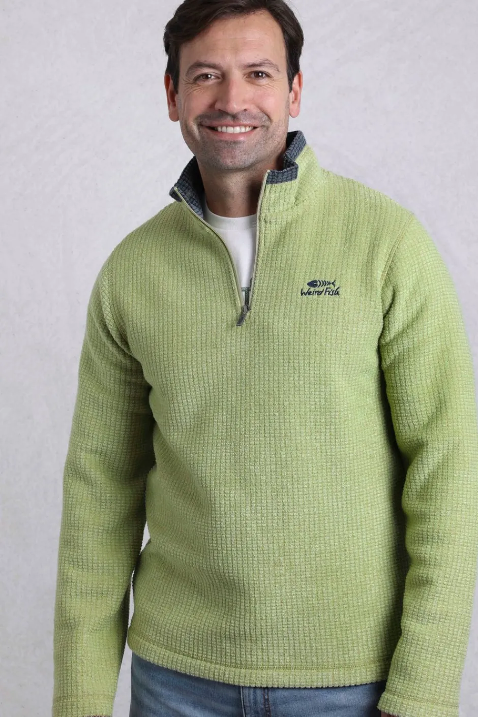 Weird Fish Fleece|Newark Eco 1/4 Zip Grid Fleece Tarragon