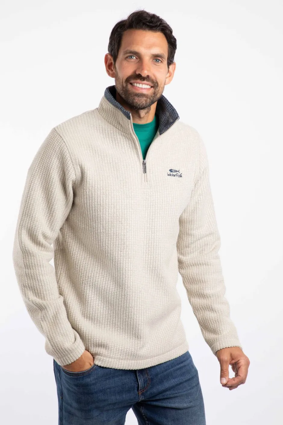 Weird Fish Fleece|Newark Eco 1/4 Zip Grid Fleece Ecru