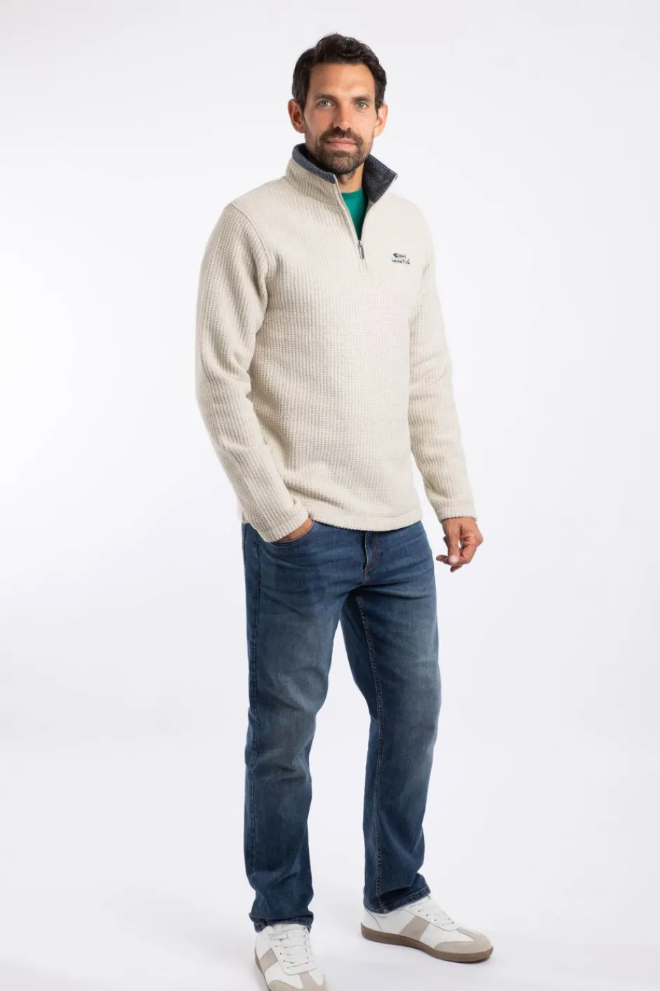 Weird Fish Fleece|Newark Eco 1/4 Zip Grid Fleece Ecru