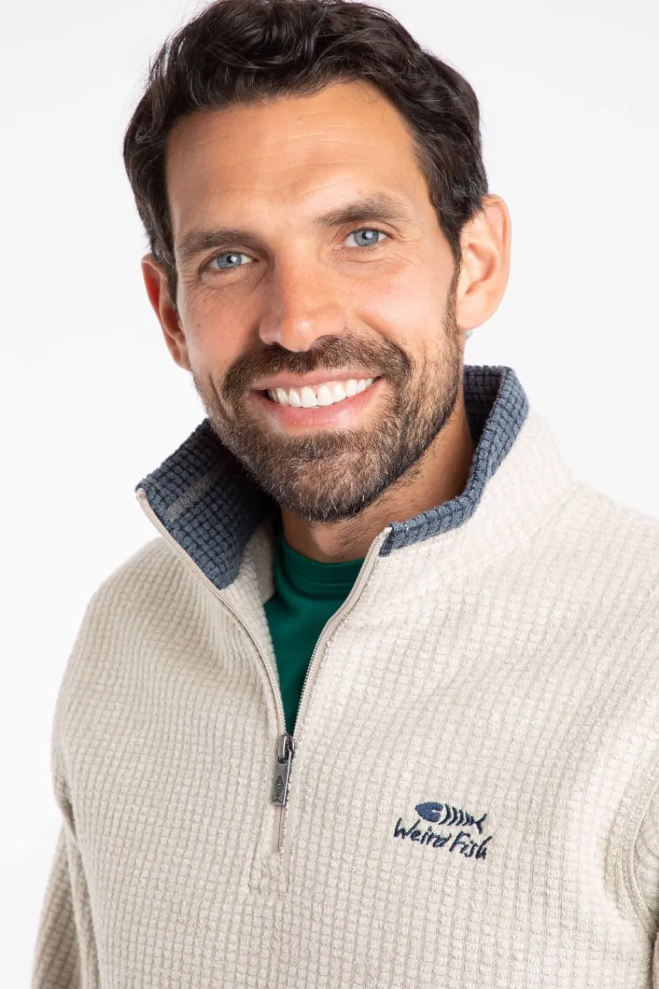 Weird Fish Fleece|Newark Eco 1/4 Zip Grid Fleece Ecru