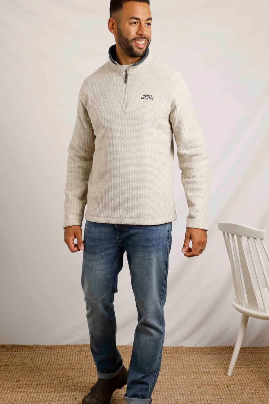 Weird Fish Fleece|Newark Eco 1/4 Zip Grid Fleece Ecru