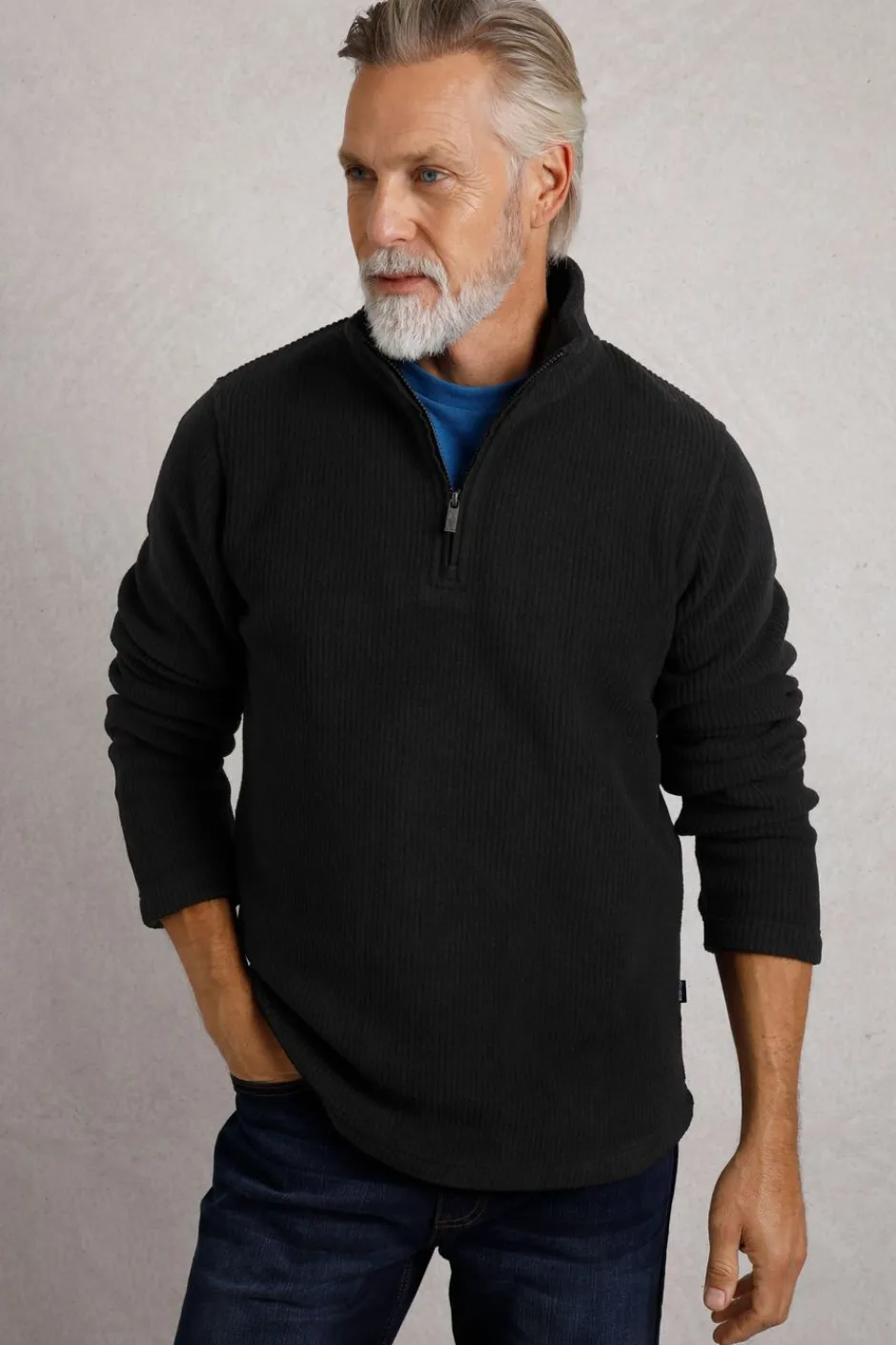 Weird Fish Fleece|Newport 1/4 Zip Rib Fleece Washed Black