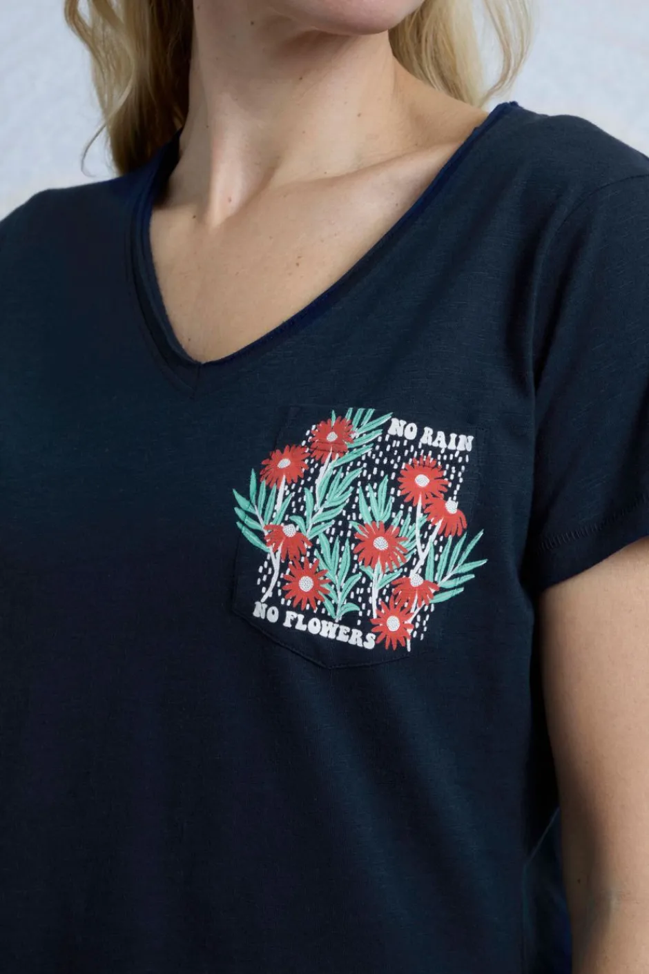 Weird Fish Tunics|Tops & T-Shirts|No Rain No Flowers Organic Cotton Slub Pocket T-Shirt Navy