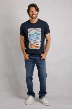 Weird Fish T-Shirts|On Tour Organic Cotton Front Print Graphic T-Shirt Navy