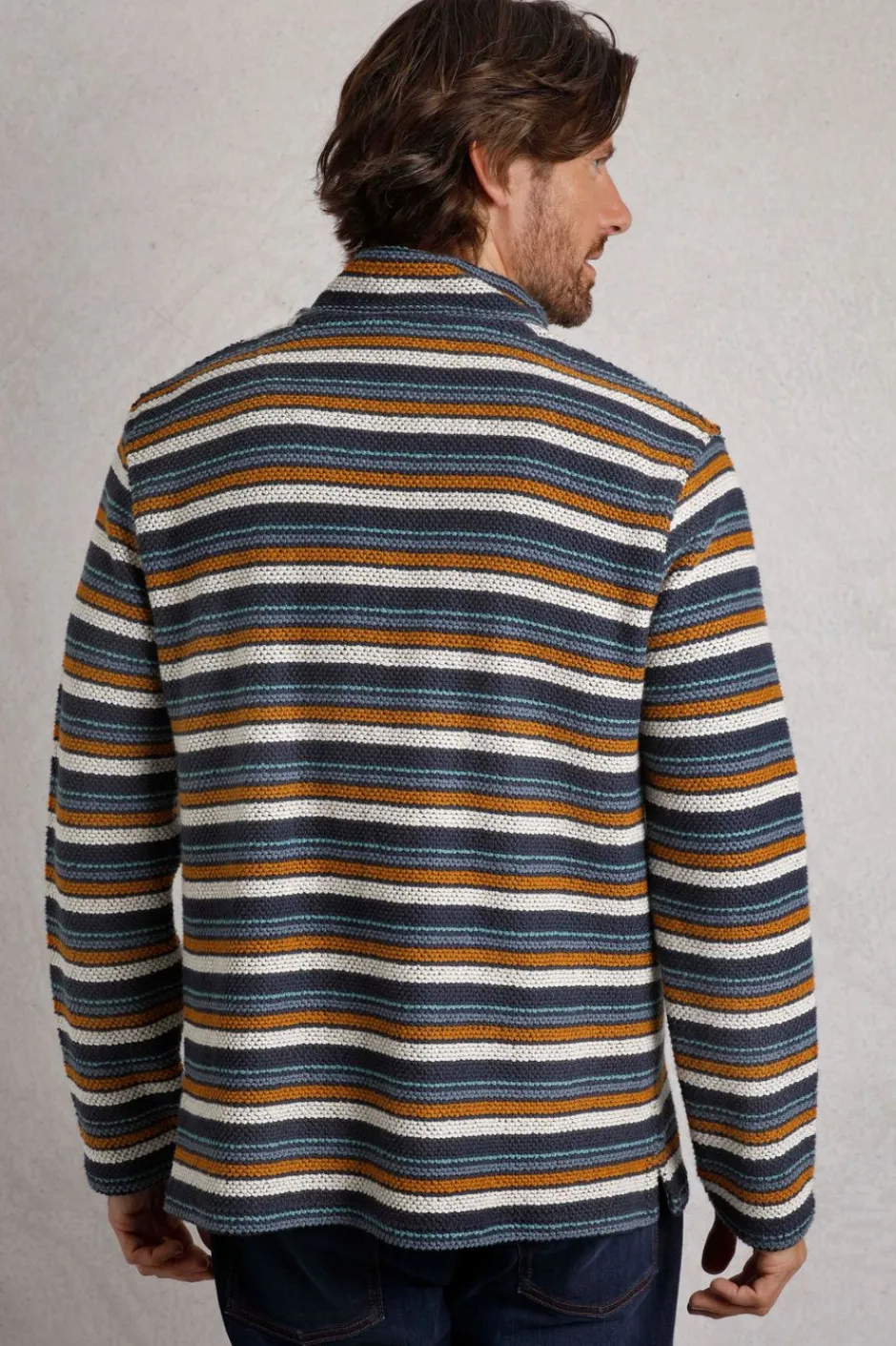 Weird Fish Sweatshirts & Hoodies|Oscar 1/4 Zip Stripe Kierra Eco Macaroni Navy