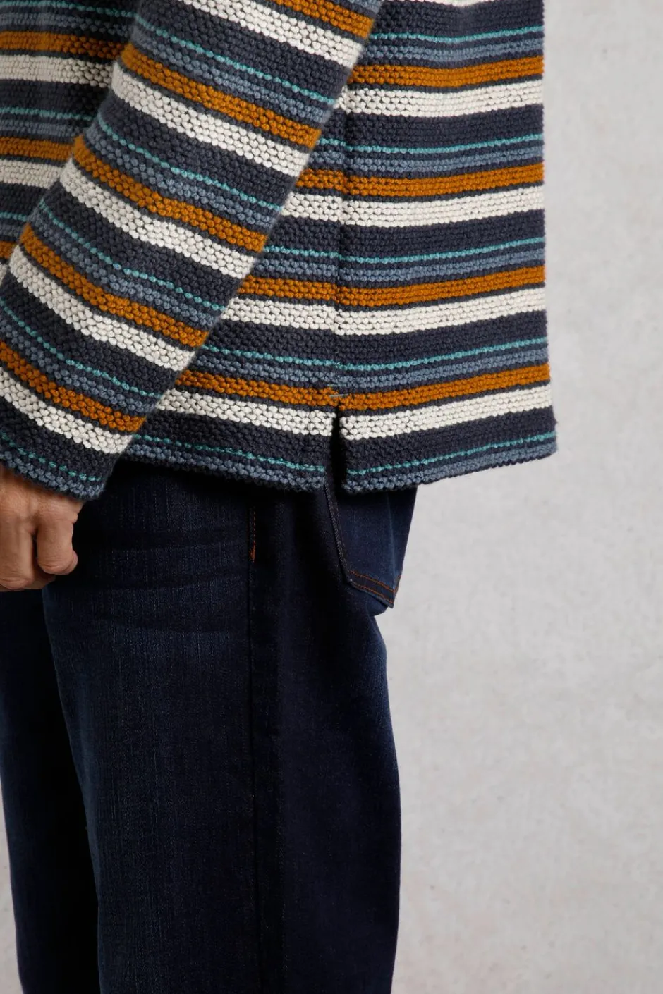 Weird Fish Sweatshirts & Hoodies|Oscar 1/4 Zip Stripe Kierra Eco Macaroni Navy
