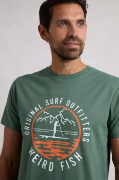 Weird Fish T-Shirts|Paddle Front Print Graphic T-Shirt Dusky Green