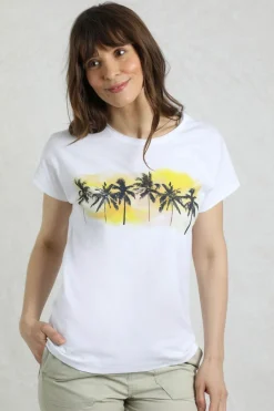 Weird Fish Tunics|Tops & T-Shirts|Painterly Palm Organic Cotton Front Print T-Shirt White