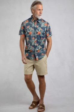 Weird Fish Shirts|Palm Short Sleeve Reverse Print Shirt Navy