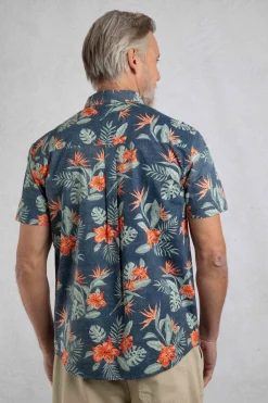 Weird Fish Shirts|Palm Short Sleeve Reverse Print Shirt Navy