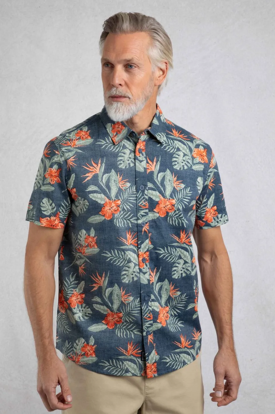 Weird Fish Shirts|Palm Short Sleeve Reverse Print Shirt Navy