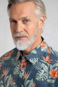 Weird Fish Shirts|Palm Short Sleeve Reverse Print Shirt Navy