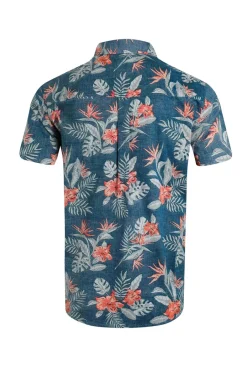 Weird Fish Shirts|Palm Short Sleeve Reverse Print Shirt Navy