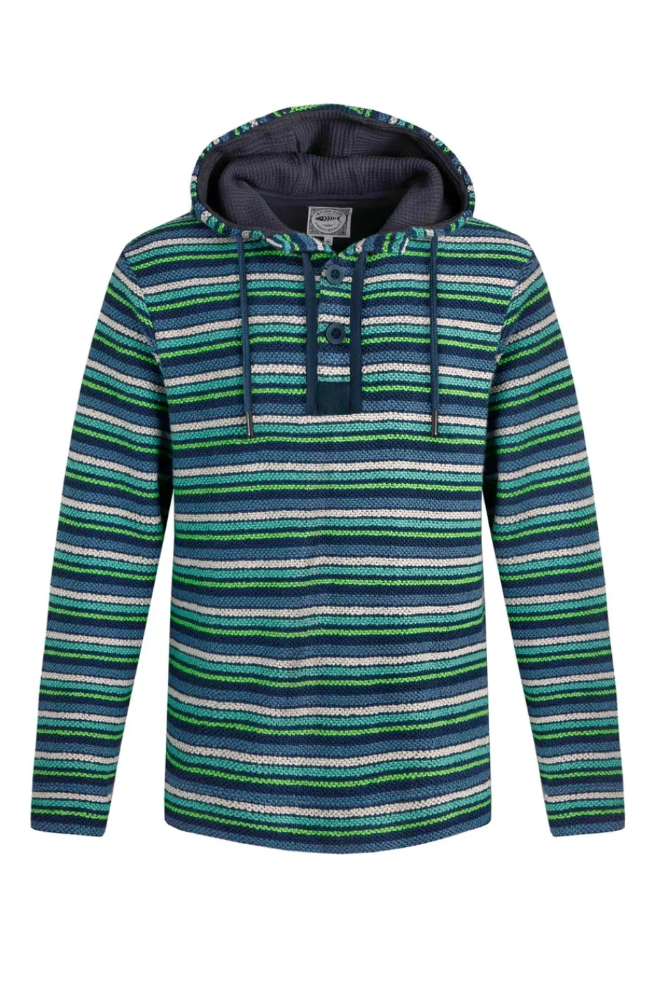 Weird Fish Sweatshirts & Hoodies|Payson Button Neck Striped Eco Macaroni Hoodie Ensign Blue
