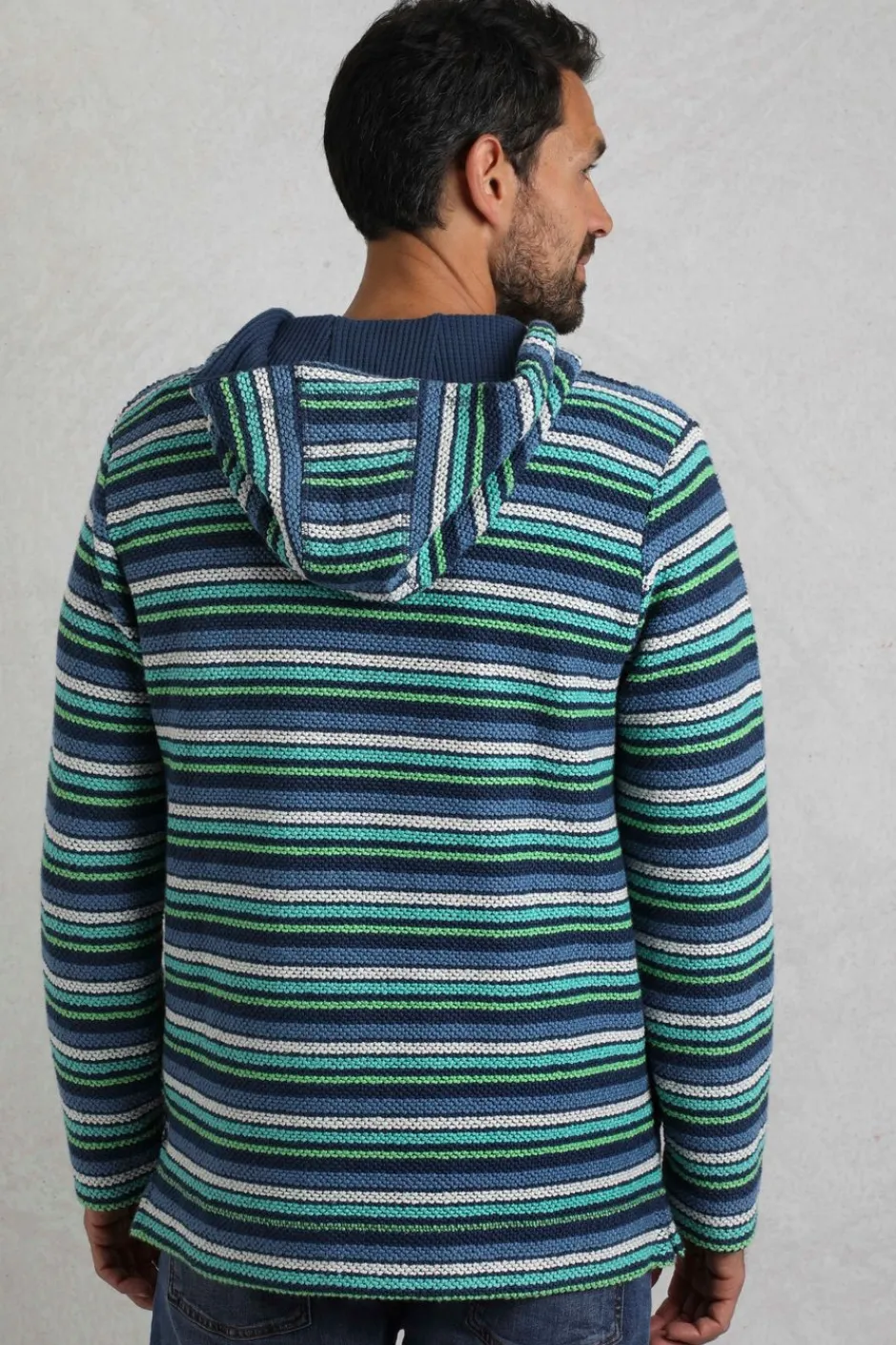 Weird Fish Sweatshirts & Hoodies|Payson Button Neck Striped Eco Macaroni Hoodie Ensign Blue