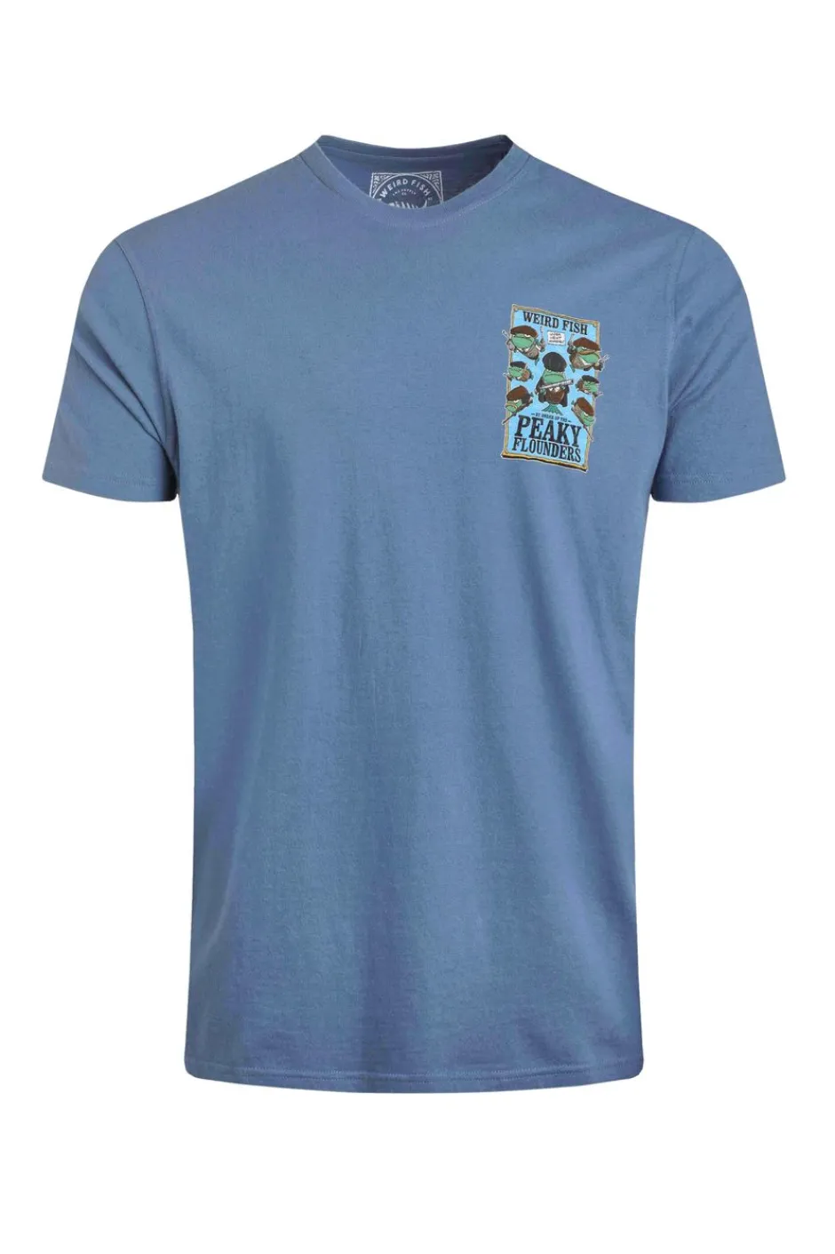 Weird Fish T-Shirts|Peaky Flounders Back Print Artist T-Shirt Mid Blue