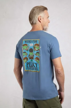 Weird Fish T-Shirts|Peaky Flounders Back Print Artist T-Shirt Mid Blue