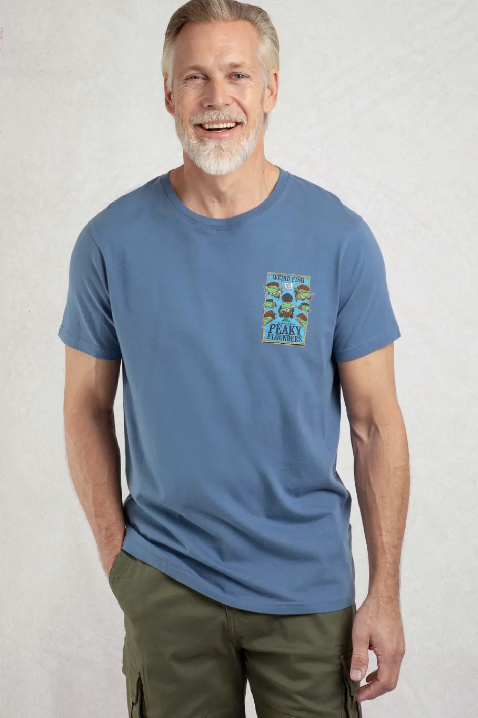Weird Fish T-Shirts|Peaky Flounders Back Print Artist T-Shirt Mid Blue