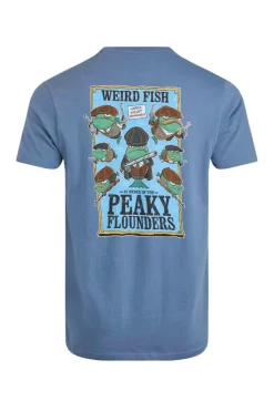 Weird Fish T-Shirts|Peaky Flounders Back Print Artist T-Shirt Mid Blue