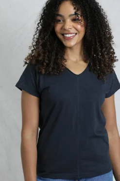 Weird Fish Tunics|Tops & T-Shirts|Pernille Organic Cotton Cutaway T-Shirt Navy