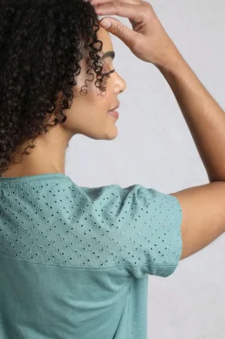 Weird Fish Tunics|Tops & T-Shirts|Pernille Organic Cotton Cutaway T-Shirt Mineral Blue