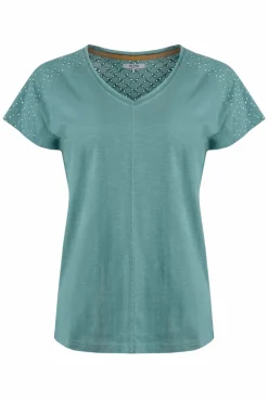 Weird Fish Tunics|Tops & T-Shirts|Pernille Organic Cotton Cutaway T-Shirt Mineral Blue