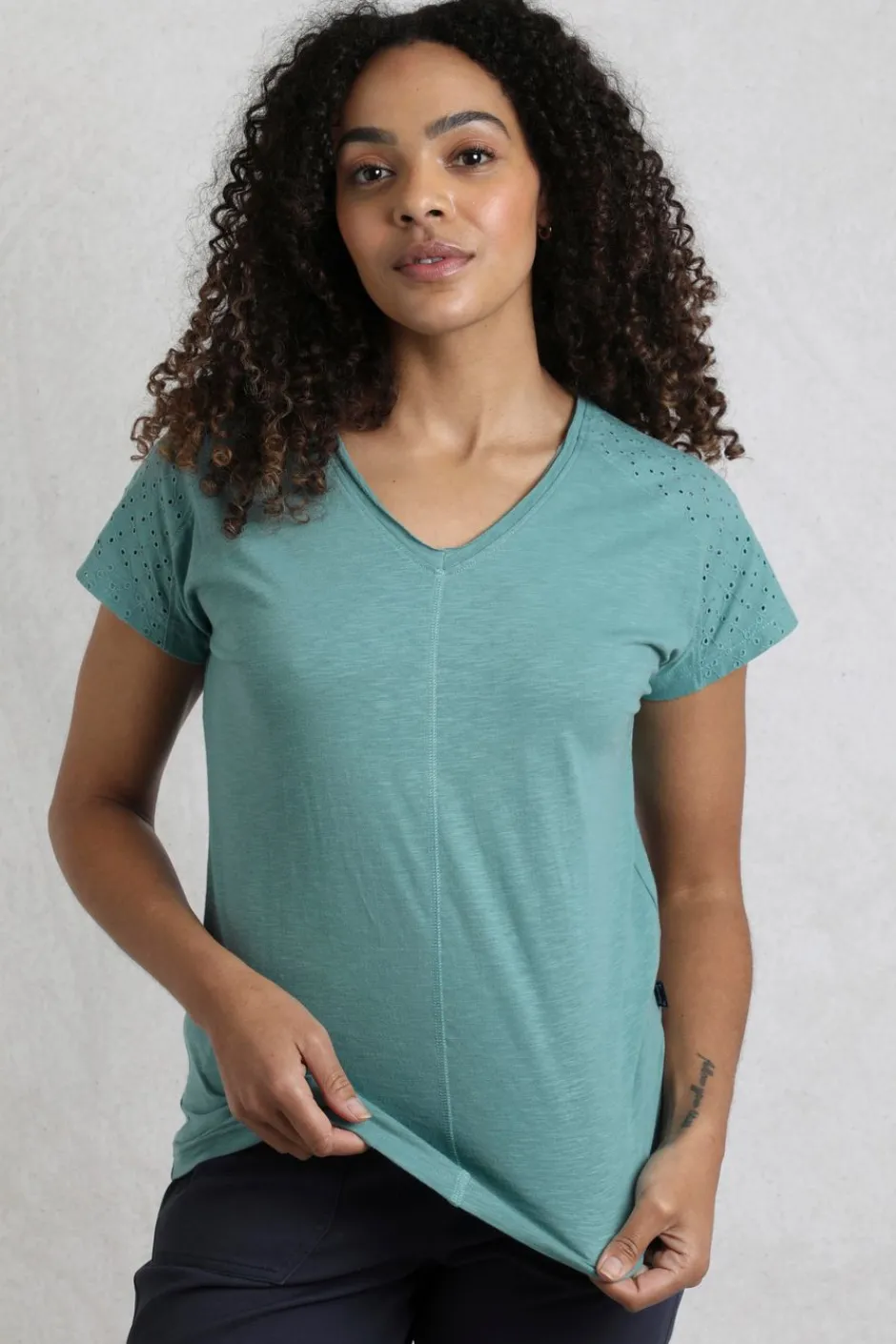 Weird Fish Tunics|Tops & T-Shirts|Pernille Organic Cotton Cutaway T-Shirt Mineral Blue