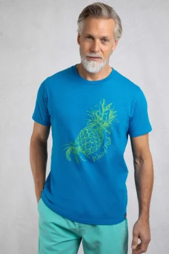 Weird Fish T-Shirts|Pineapple Express Organic Cotton Front Print T-Shirt Lagoon Blue