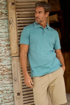 Weird Fish Polo & Rugby Shirts|Powell Organic Cotton Textured Jersey Polo Shirt Mineral Blue