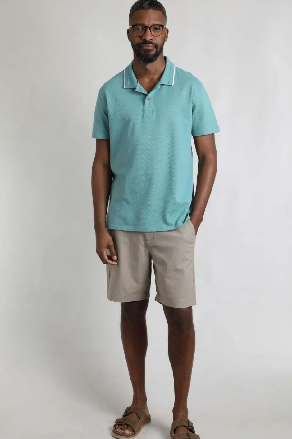 Weird Fish Polo & Rugby Shirts|Powell Organic Cotton Textured Jersey Polo Shirt Mineral Blue