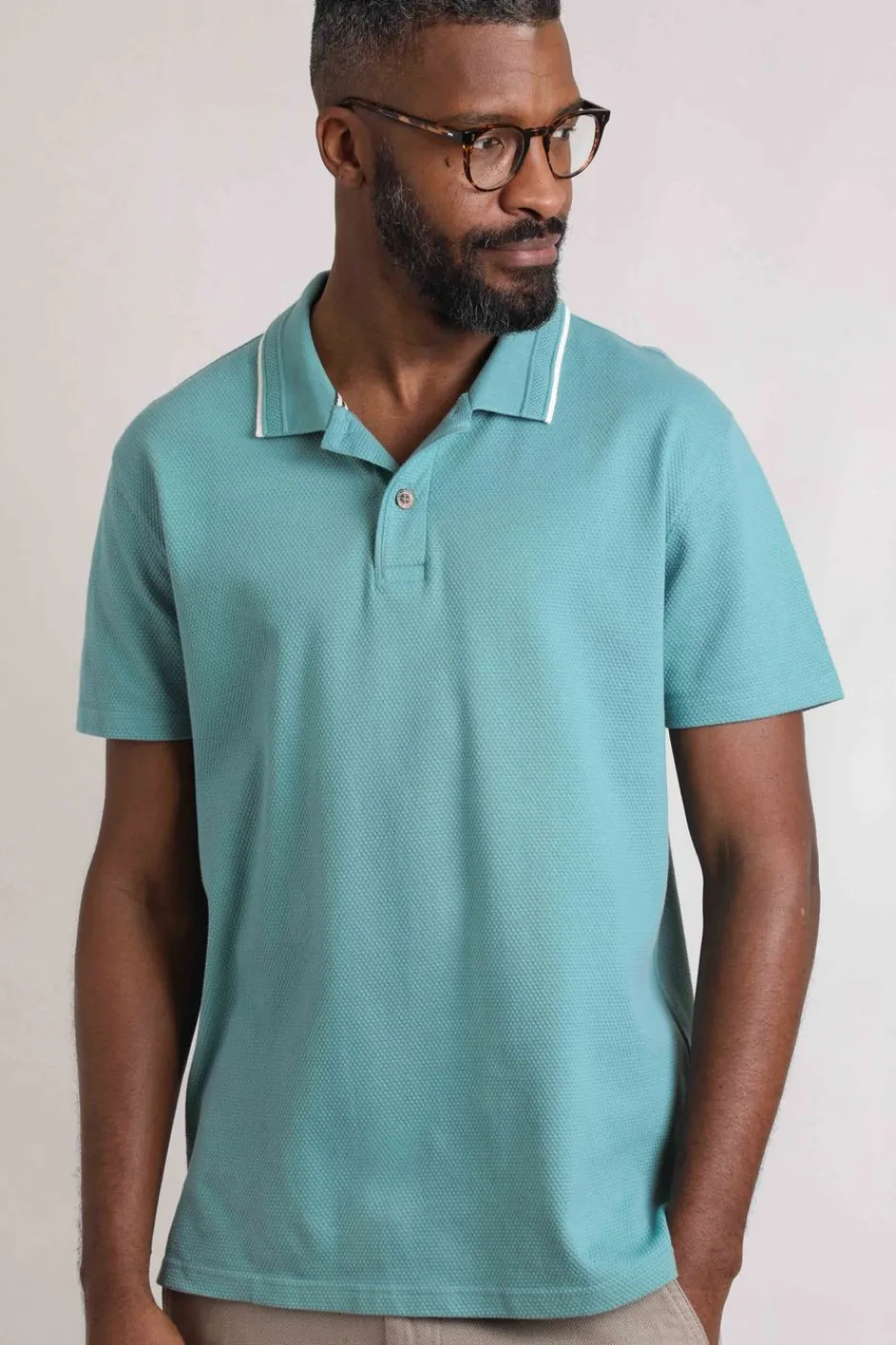 Weird Fish Polo & Rugby Shirts|Powell Organic Cotton Textured Jersey Polo Shirt Mineral Blue