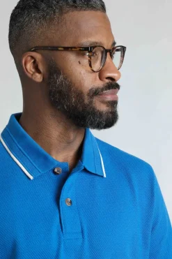 Weird Fish Polo & Rugby Shirts|Powell Organic Cotton Textured Jersey Polo Shirt Blue Sapphire