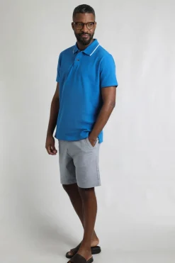 Weird Fish Polo & Rugby Shirts|Powell Organic Cotton Textured Jersey Polo Shirt Blue Sapphire